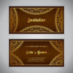 Fototapeta premium Luxury wedding invitation with golden ornament. Vector illustration