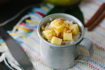 Sticky rice with mango fruit and nuts