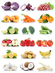 Früchte Obst und Gemüse Sammlung Apfel Tomaten Orange Bananen Knoblauch Farben frische Freisteller freigestellt isoliert