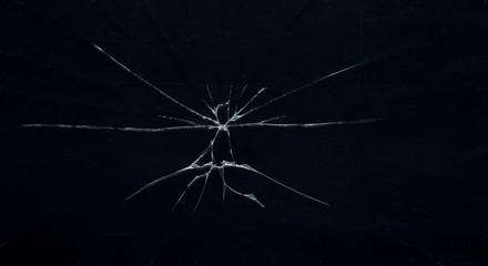 cracks on the glass on a black background