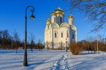 Cathedral of St. Catherine velikomuchennitsy in winter. Pushkin. Saint Petersburg. Russia