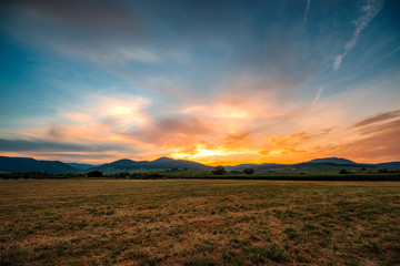 sunset on the field in alsace