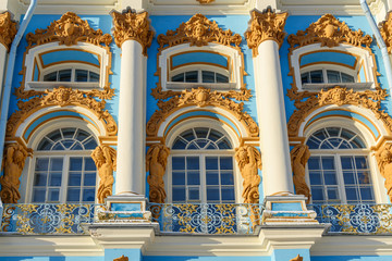 Fototapeta na wymiar Detail of Catherine palace in Tsarskoe Selo. Pushkin. Saint Petersburg. Russia