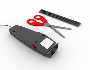 3d barber's set concept . 3d rendred illustration