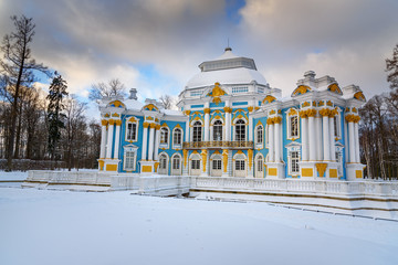 Pavilion Hermitage in Catherine park at Tsarskoe Selo in winter. Pushkin. Saint Petersburg. Russia