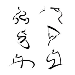 black sport activity line art icon on white isolated background, biking, bird watching, surfing, paragliding, rowing, hiking