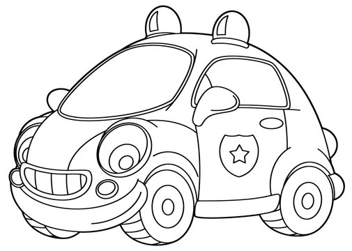 cartoon scene with vector police car - coloring page - illustration for children