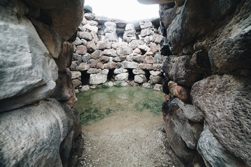 Entrance of Nuraghe Su Nuraxi in Barumini, Sardinia, Italy. View of archeological nuragic complex