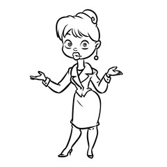 Business lady manager hand gesture Welcome cartoon illustration isolated image coloring page
