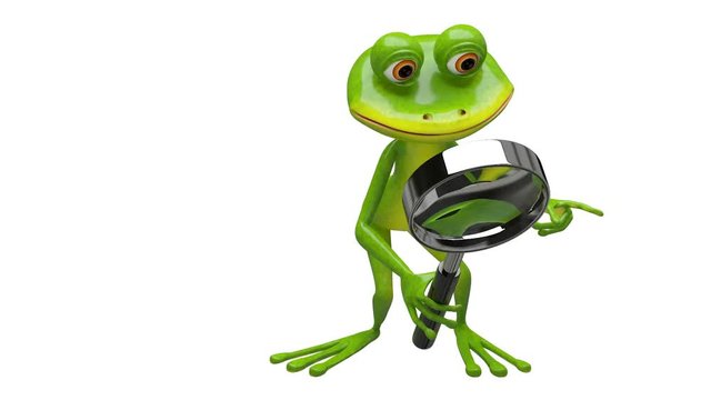 3D Animation frog with magnifier with Alpha Channel on a Transparent Background looped Video
