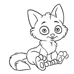 little fluffy cat sitting cartoon illustration isolated image coloring page
