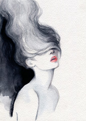 beautiful woman. fashion illustration. watercolor painting