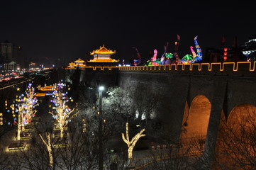 Fototapeta premium The city wall of xi 'an is a famous tourist attraction and ancient architecture.