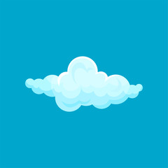 Cartoon icon of small fluffy cloud with lights and shadows. Flat vector element for print, sticker or postcard