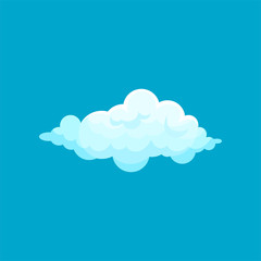 Cartoon icon of fluffy light blue cloud flying in sky. Weather symbol. Flat vector for mobile app or children book