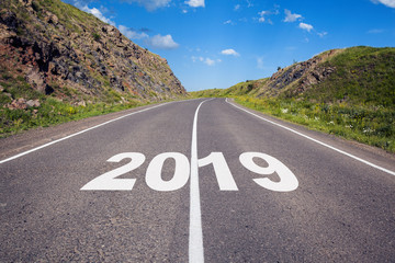 asphalt road and New year 2019 concept.