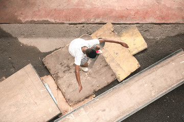 Skateboarder in action.