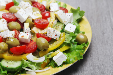 Traditional Greek salad on the plate