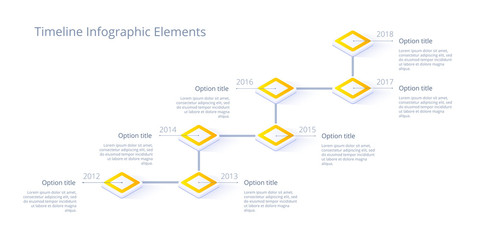 Isometric business timeline workflow infographics. Corporate milestones graphic elements. Company presentation slide template with year periods. Modern vector history time line design.