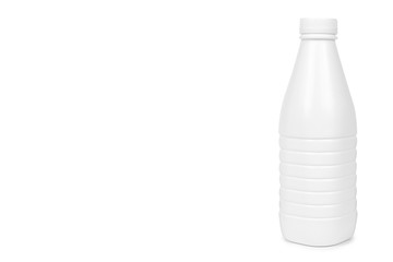 White plastic milk bottle isolated on white background, copy space template