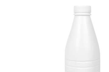 White plastic milk bottle isolated on white background, copy space template