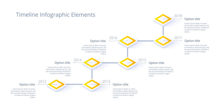 Isometric business timeline workflow infographics. Corporate milestones graphic elements. Company presentation slide template with year periods. Modern vector history time line design.