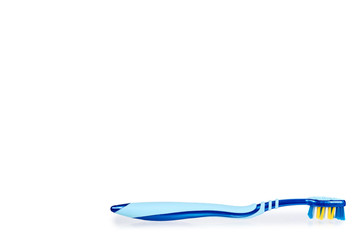 Color new toothbrush isolated on a white background, copy space template.