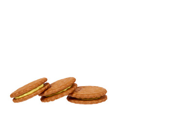 Cookies with cream filling isolated on white background, copy space template.