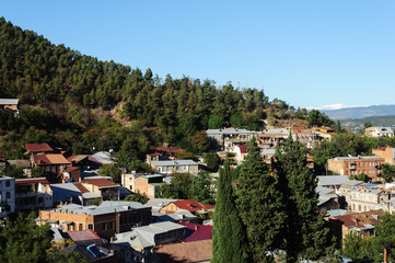 Buildings on the mountain slope in Tbilisi