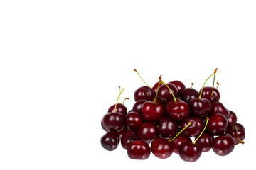 Sweet ripe cherry isolated on white background, copy space template