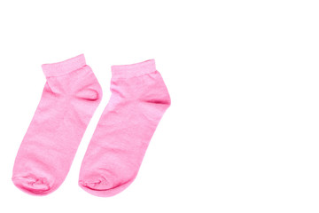 Fashionable pink socks isolated on a white background, copy space template.