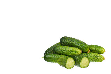 Fresh green cucumber isolated on the white background, copy space template.