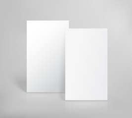 Stack of two white paper sheets for booklet, business card design or flyer mockup template on light gray vector background