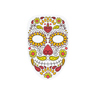 Colorful Skull Mask Day of The Dead With Floral Ornament and Flower Seamless Pattern. Dia de Los Muertos, Colorful Holiday Skul