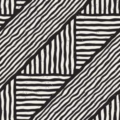 Foto op Plexiglas Schilder en tekenlijnen Naadloze geometrische doodle lijnen patroon in zwart-wit. Adstract hand getekende retro textuur.