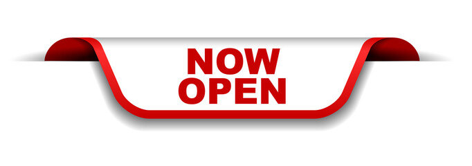 red and white banner now open