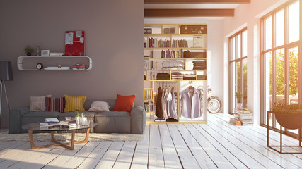 modern hipster apartment with flares in sunlight