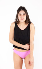 Fototapeta premium Anger is a fear emotional girl on a light background