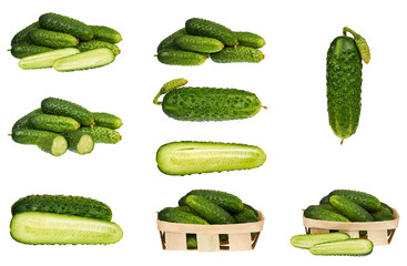 set of different Fresh green cucumber isolated on the white background