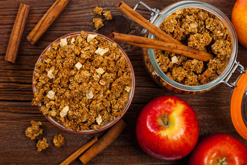 Apple Cinnamon Granola for Breakfast. Selective focus.