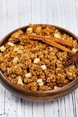Apple Cinnamon Granola for Breakfast. Selective focus.