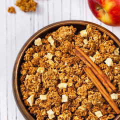 Apple Cinnamon Granola for Breakfast. Selective focus.
