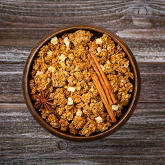 Apple Cinnamon Granola for Breakfast. Selective focus.