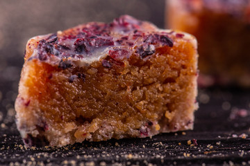 A section of chocolate of the lavender made hands with pieces
