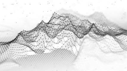 Abstract wireframe landscape. Abstract mesh landscapes. Polygonal mountains. 3D illustration.