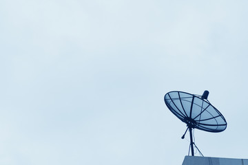 Satellite network connectivity channel live broadcast for television with blue blank background sky.