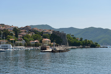 Fototapeta na wymiar View of Herceg Novi from the sea, Kotor bay, Montenegro.