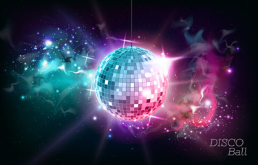 Disco ball. Disco ball on open space background