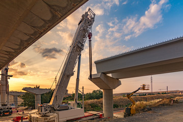 Construction of a bridge in the expansion works of the Valladolid - Segovia - Madrid highway in Spain
