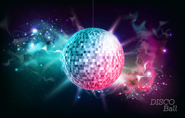 Fototapeta na wymiar Disco ball. Disco ball on open space background
